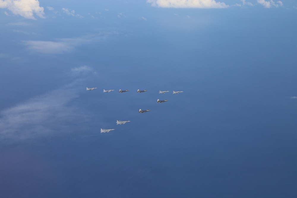 U.S., Japanese aircraft fly in formation during Valiant Shield 2026