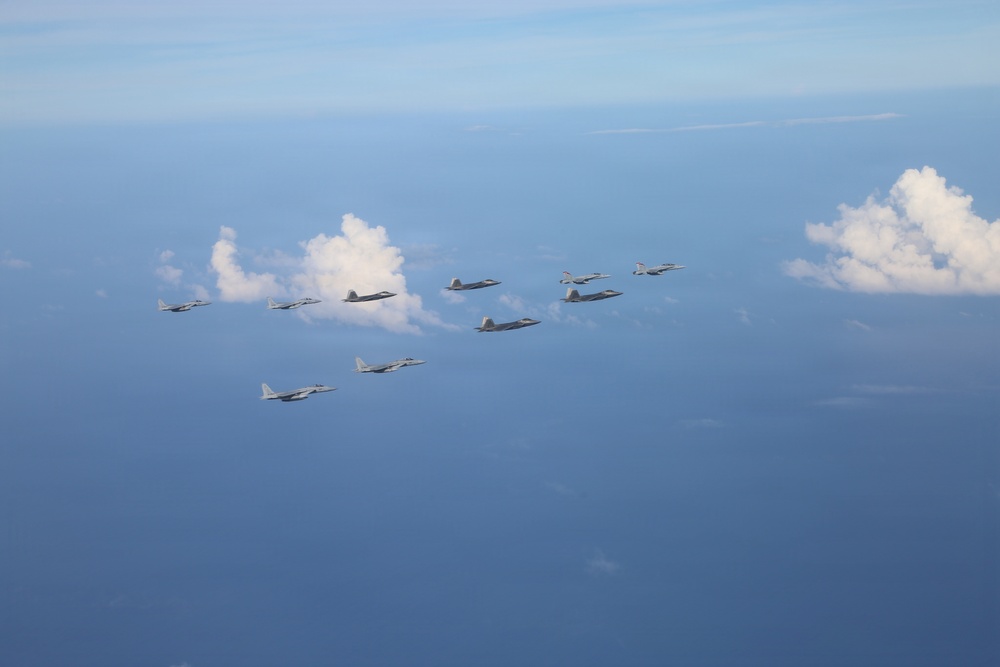 U.S., Japanese aircraft fly in formation during Valiant Shield 2026