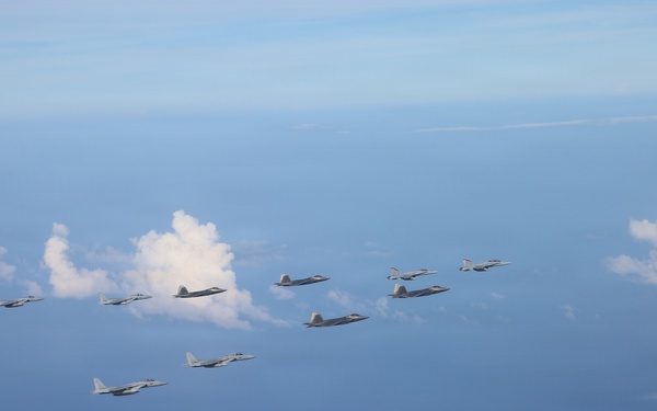 U.S., Japanese aircraft fly in formation during Valiant Shield 2026