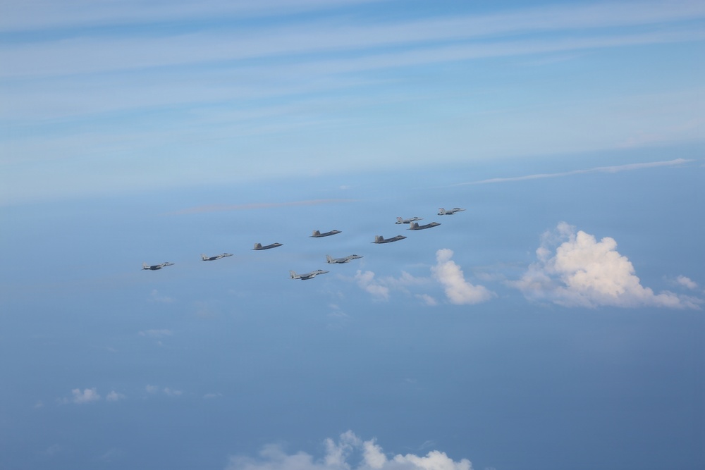 U.S., Japanese aircraft fly in formation during Valiant Shield 2026