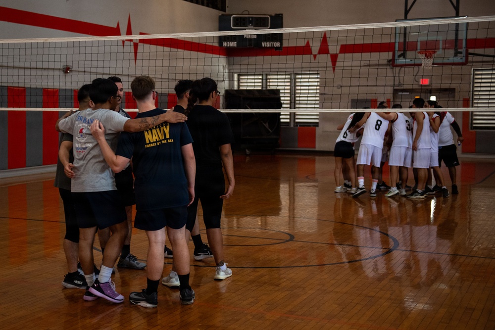 U.S. Navy plays the Peruvian Navy in a friendly volleyball match at RIMPAC 2026