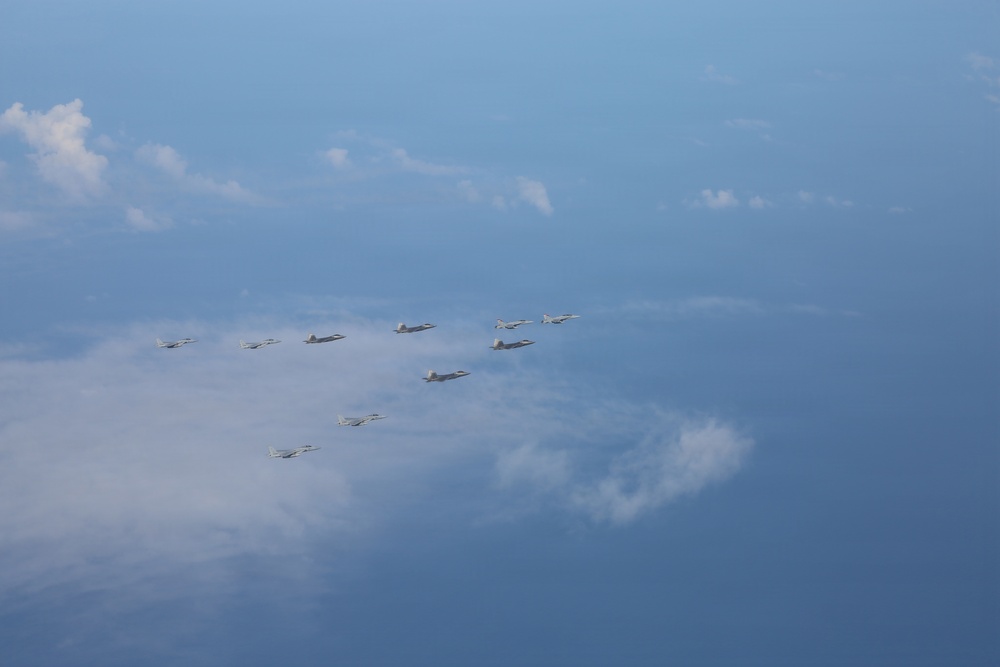 U.S., Japanese aircraft fly in formation during Valiant Shield 2026