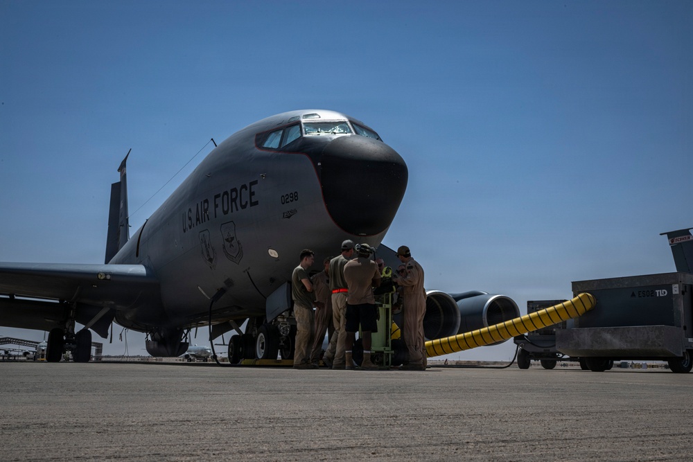 KC-135 supports security operations with F-35 aerial refueling