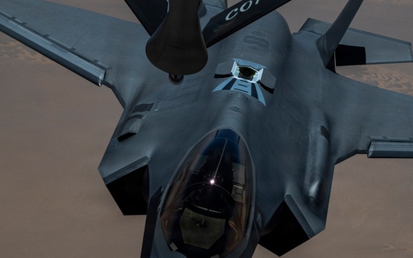 KC-135 enables F-35 operations through aerial refueling in CENTCOM