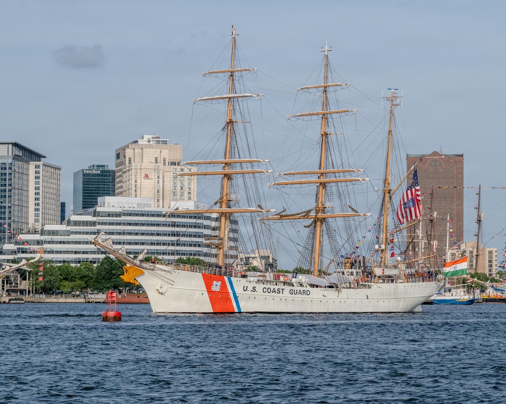 US Coast Guard Cutter Barque Eagle departs Sail250 Virginia
