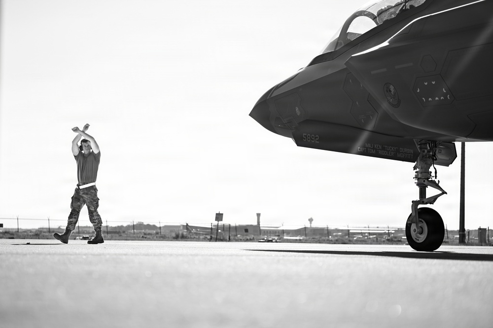 125th Fighter Wing crew chiefs prepare F-35A Lightning II aircraft for flight operations