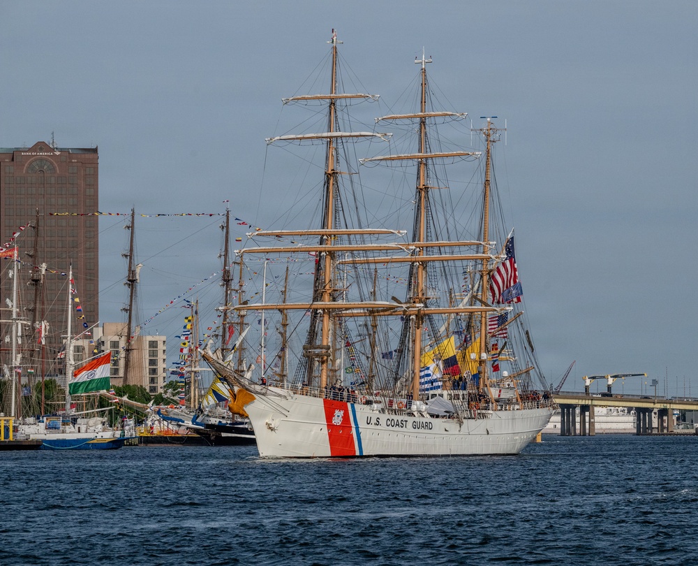 US Coast Guard Cutter Barque Eagle departs Sail250 Virginia