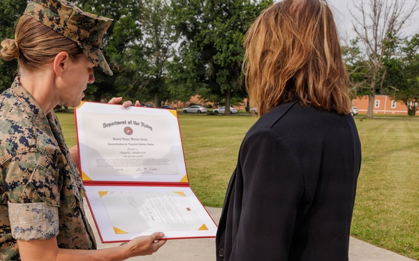 Marine Corps Marathon Office Award Ceremony for Angela Anderson