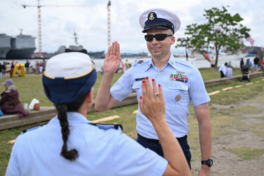 Coast Guard Cutter Eagle leads Sail250 Virginia Parade of Sail