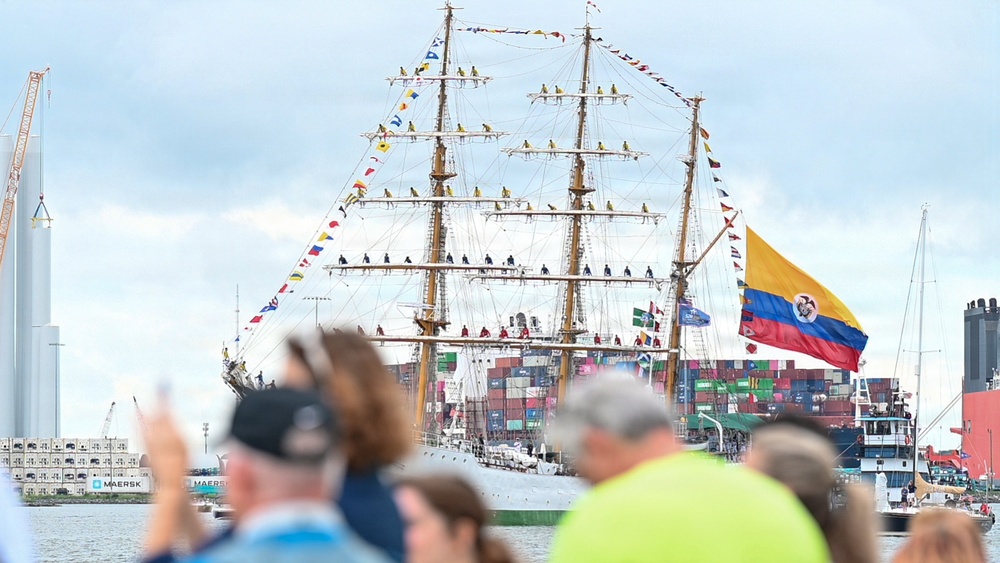 Coast Guard Cutter Eagle leads Sail250 Virginia Parade of Sail