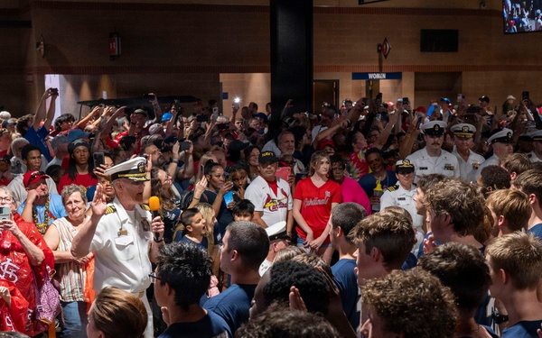 Future Sailors and Navy recruiters from Navy Talent Acquisition Group Mid-America take part in the 68th Annual Cardinal Company event