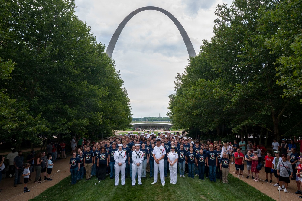 Future Sailors and Navy recruiters from Navy Talent Acquisition Group Mid-America take part in the 68th Annual Cardinal Company event