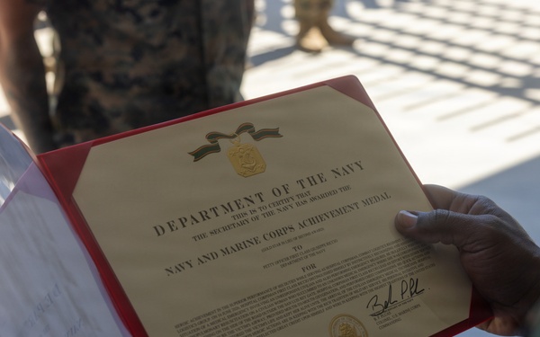 Petty Officer 1st Class Giuseppe Riccio Awarded Navy and Marine Corps Achievement Medal for Life-Saving Measures