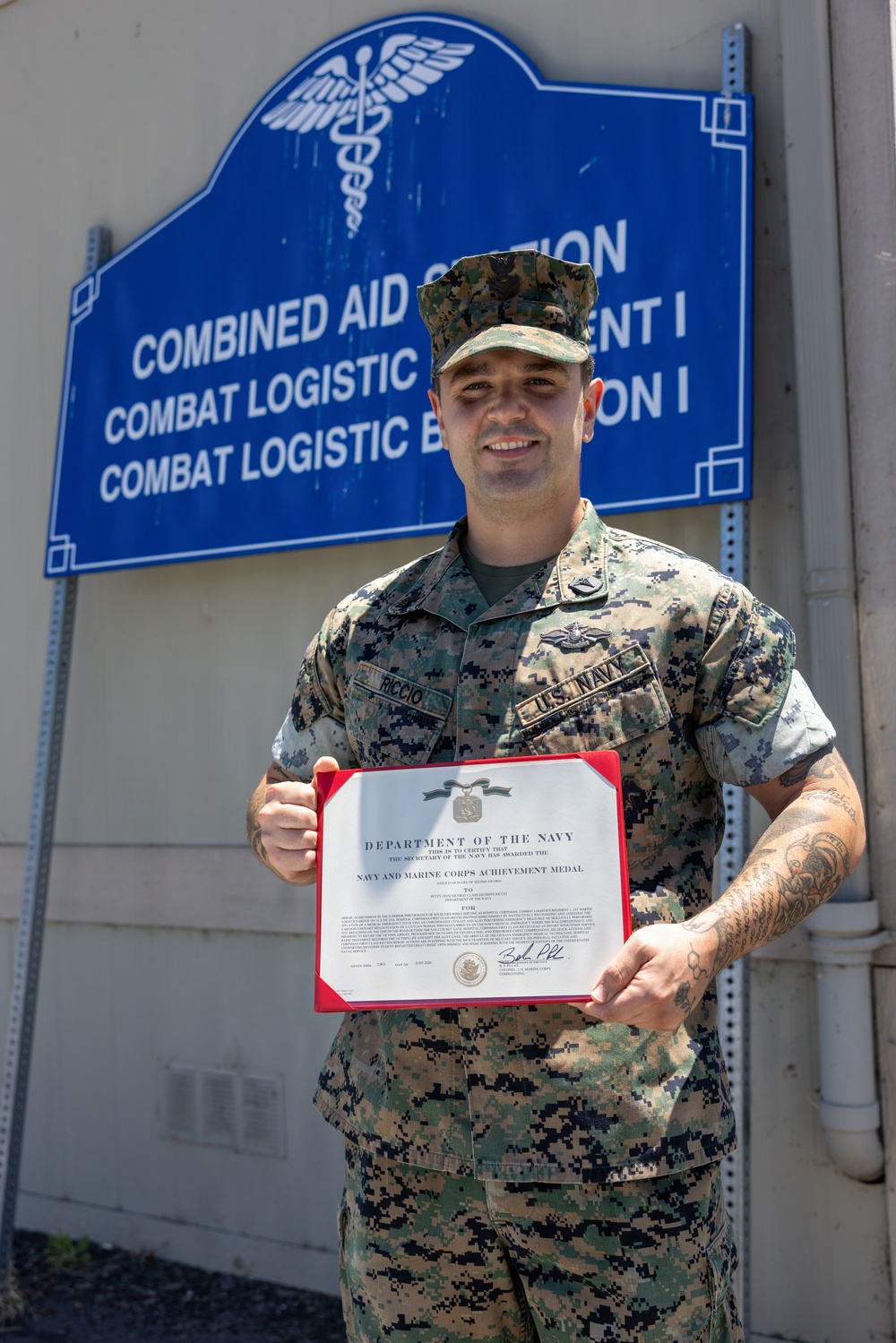 Petty Officer 1st Class Giuseppe Riccio Awarded Navy and Marine Corps Achievement Medal for Life-Saving Measures