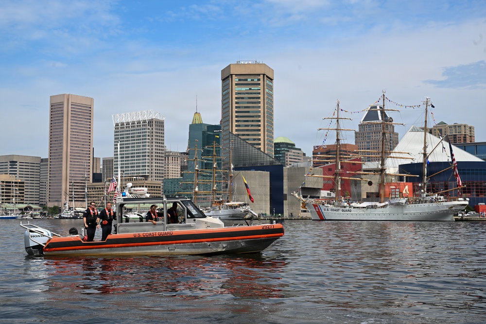 U.S. Coast Guard patrol boat provides security during tall ships event at Baltimore Inner Harbor