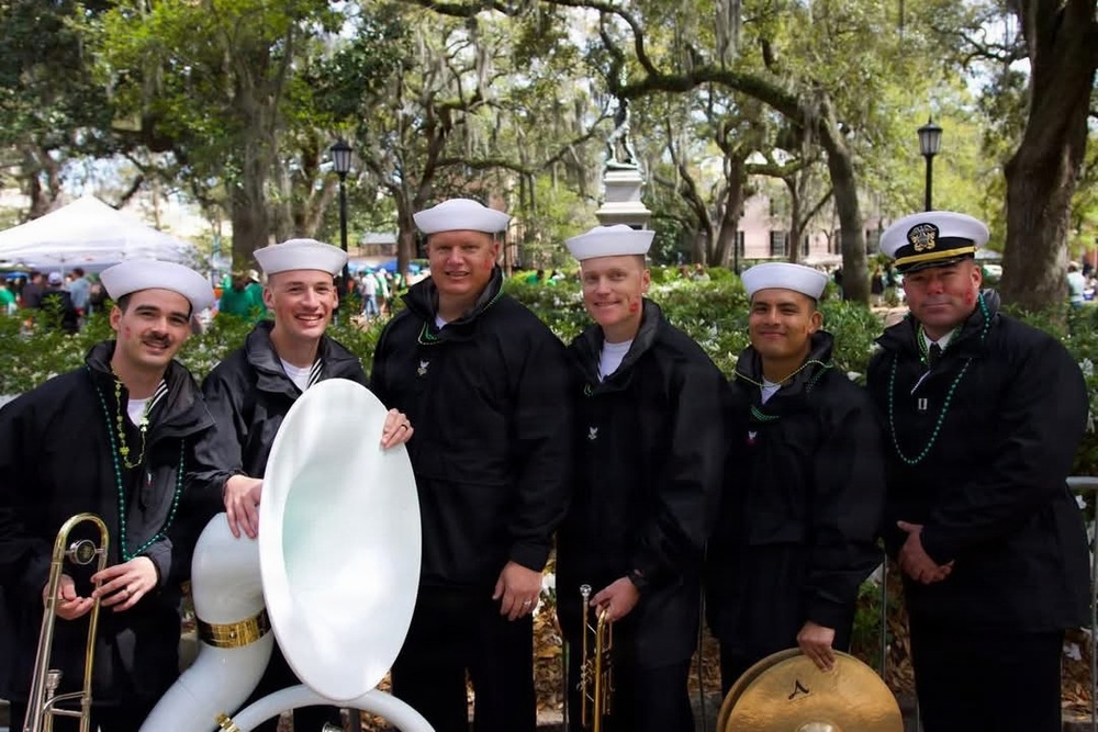 Navy Band Southeast performs at St. Patricks Parade Celebration in Savannah, Georgia.