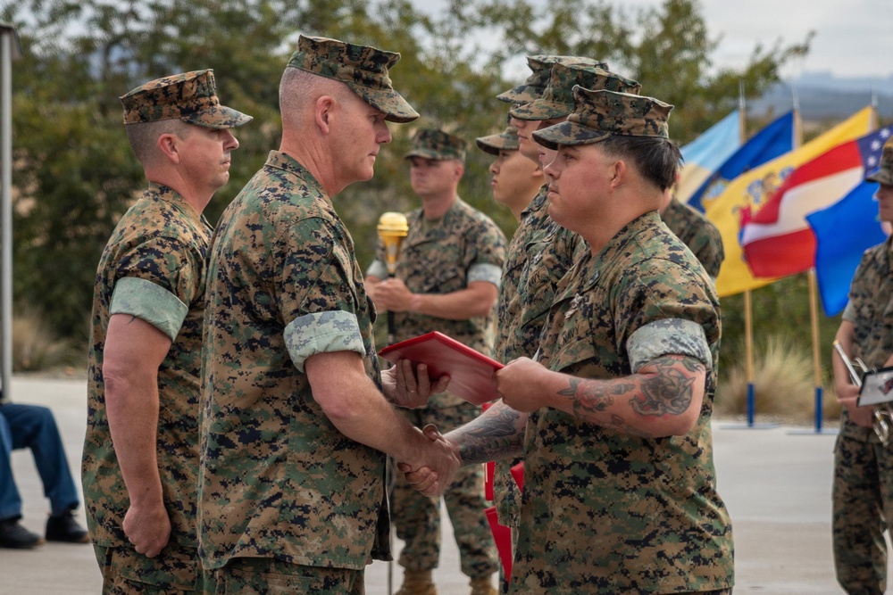 U.S. Marines with 1st MARDIV hold morning colors ceremony