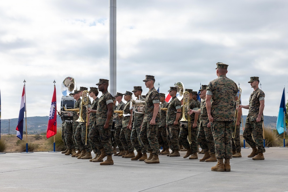 U.S. Marines with 1st MARDIV hold morning colors ceremony