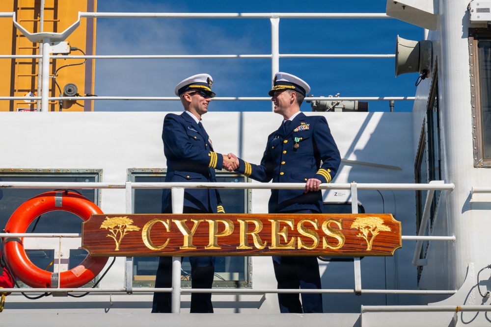 Coast Guard Cutter Cypress holds change of command ceremony