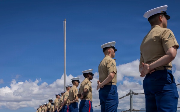 U.S. Marines, Sailors man the rails at Joint Base Pearl Harbor-Hickam