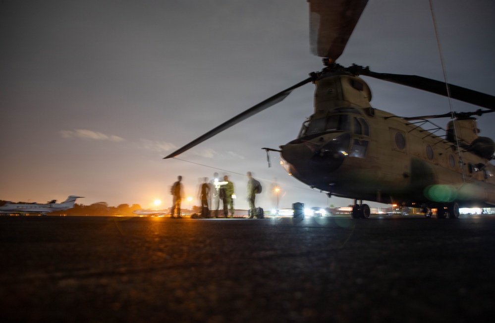 1-228th Aviation Regiment and 612th Air Base Squadron, arrive in Panama City, Panama, in preparation to render aid to Venezuela