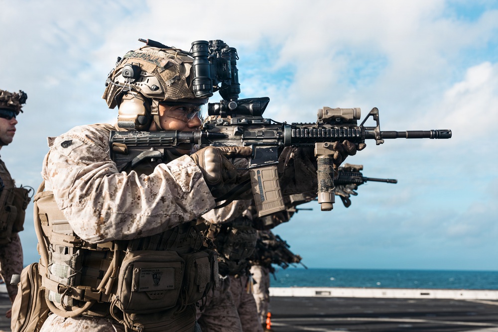 11th MEU Marines Conduct Marksmanship Training Aboard USS Portland