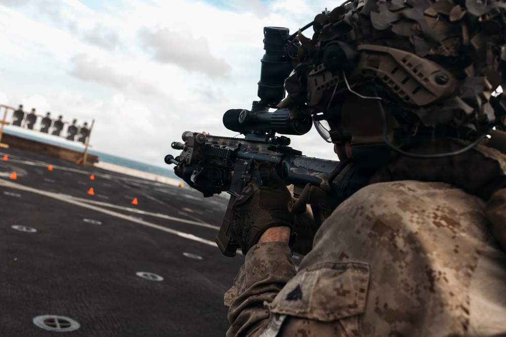11th MEU Marines Conduct Marksmanship Training Aboard USS Portland