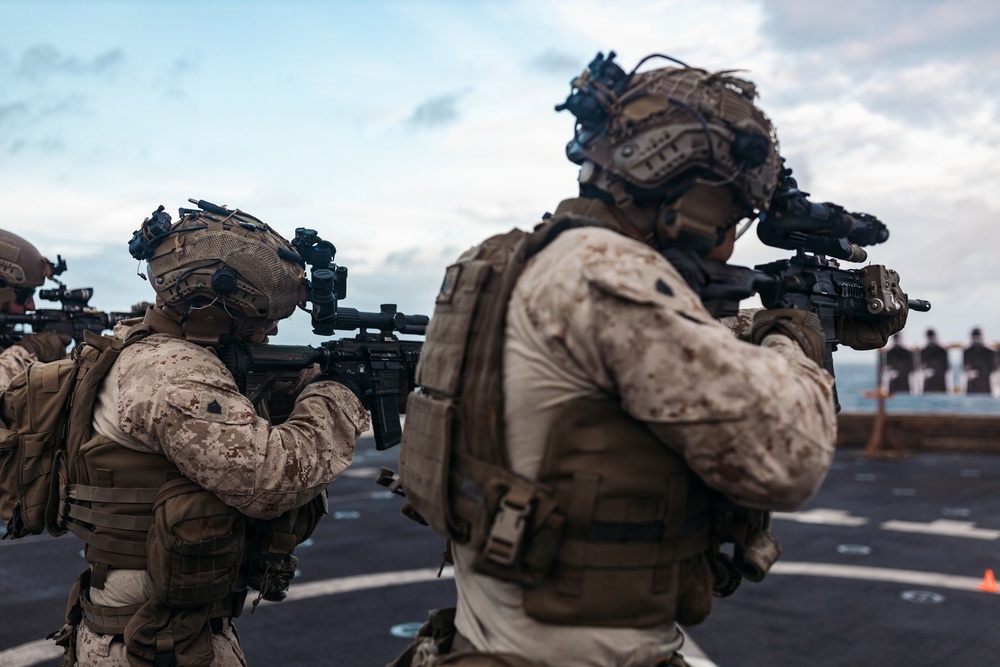 11th MEU Marines Conduct Marksmanship Training Aboard USS Portland