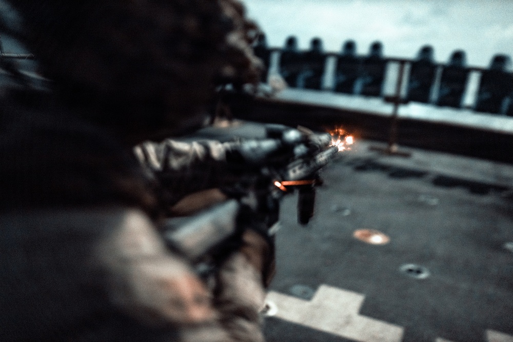 11th MEU Marines Conduct Marksmanship Training Aboard USS Portland