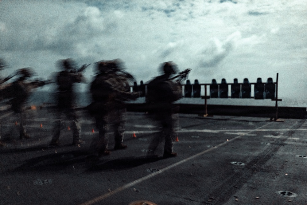 11th MEU Marines Conduct Marksmanship Training Aboard USS Portland