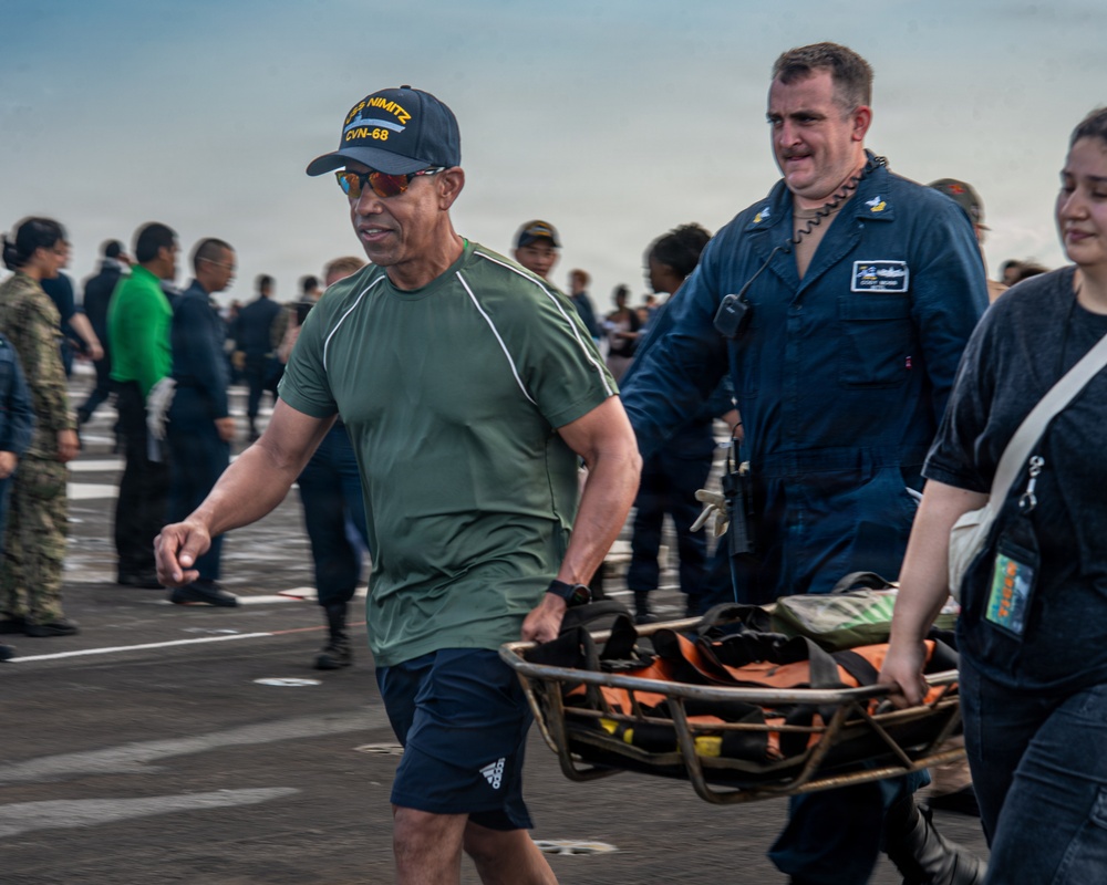 USS Nimitz Conducts General Quarters Drill during Tiger Cruise