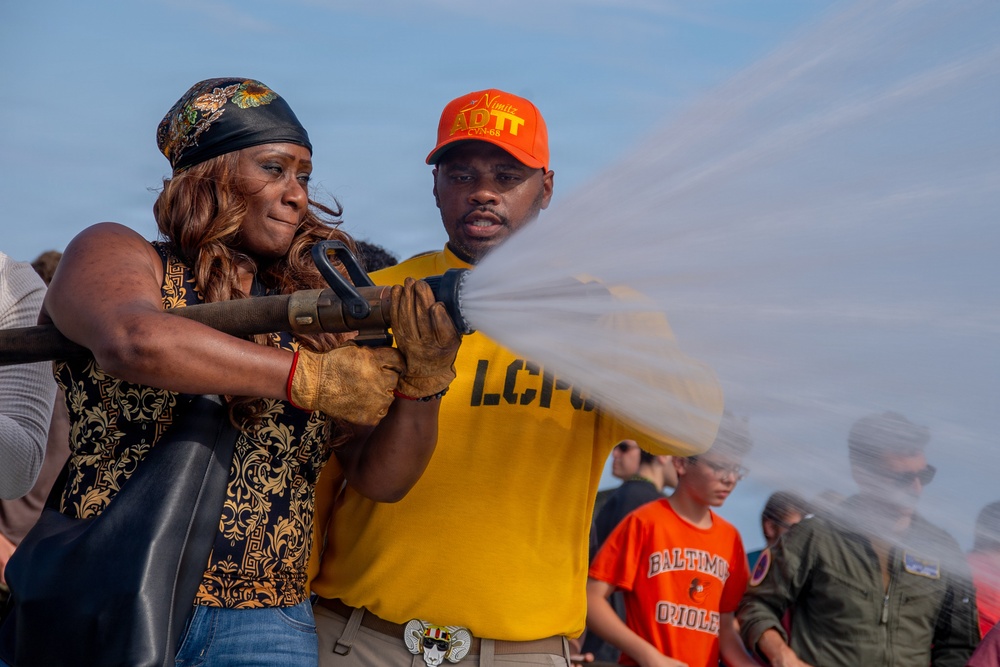 USS Nimitz Conducts General Quarters Drill during Tiger Cruise