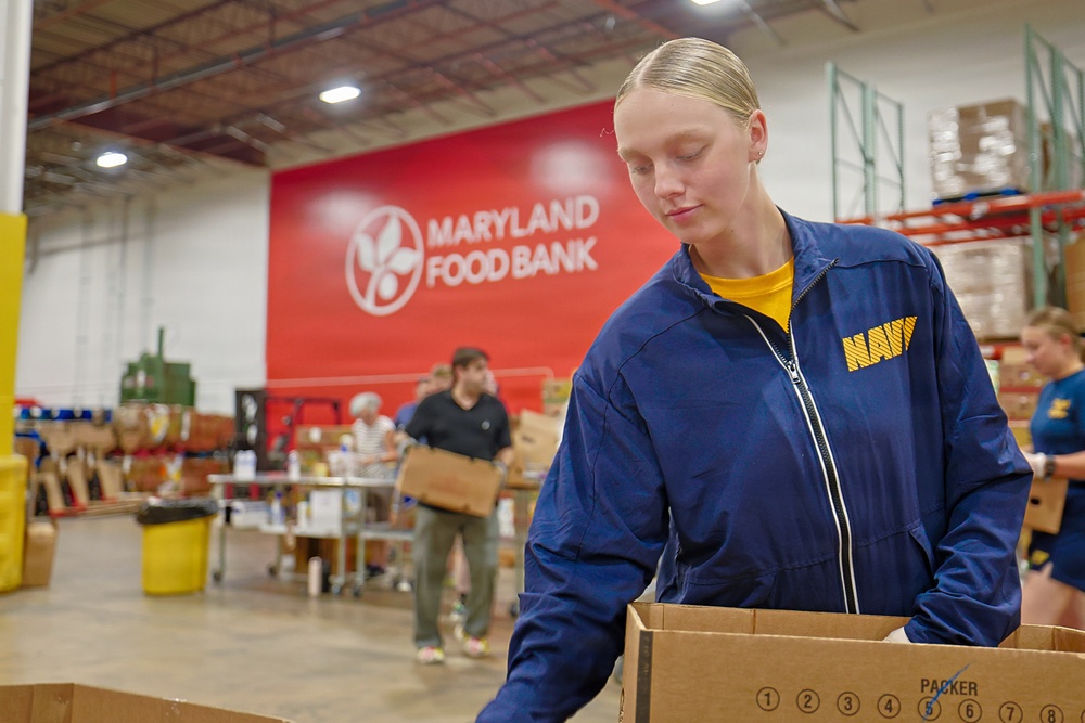 Sailors, Marines Volunteer at Maryland Food Bank During SAIL250 Maryland