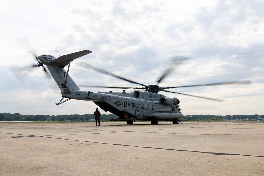 U.S. Marines flyover downtown Baltimore for Sail250 Maryland