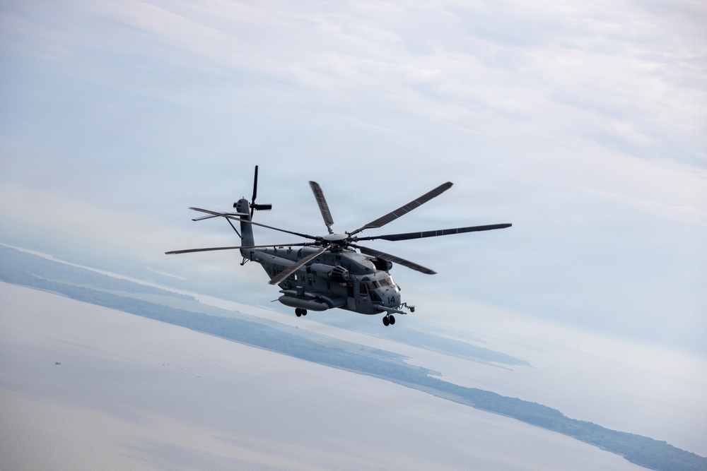 U.S. Marines flyover downtown Baltimore for Sail250 Maryland