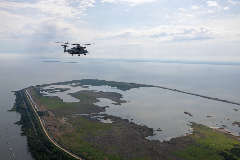 U.S. Marines flyover downtown Baltimore for Sail250 Maryland