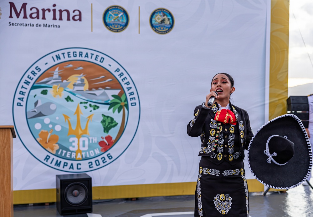 Mexican Navy sailor performs traditional song during RIMPAC 26 reception