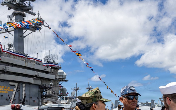 U.S. Navy and Mexican Navy leaders engage during RIMPAC 26 open ship event