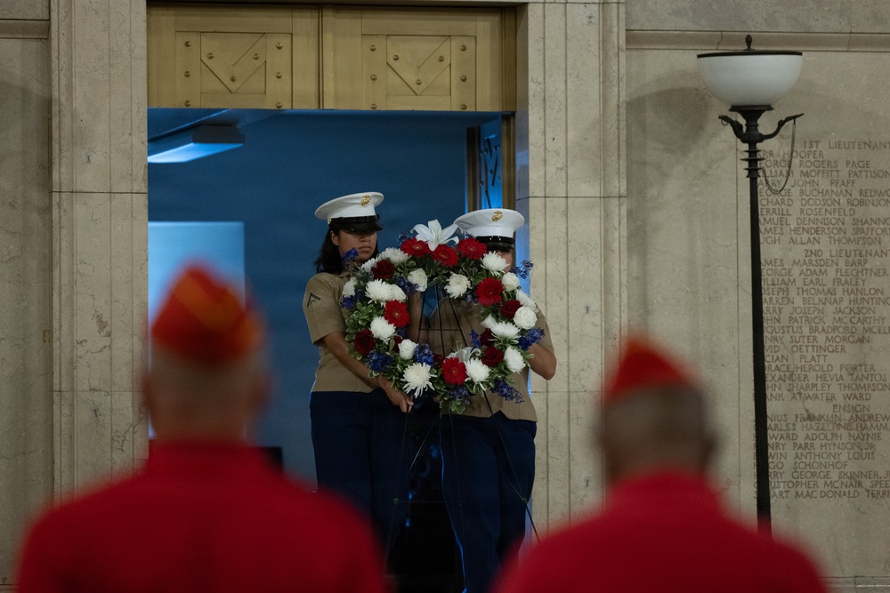The U.S. Marine Corps League attends a wreath-laying ceremony