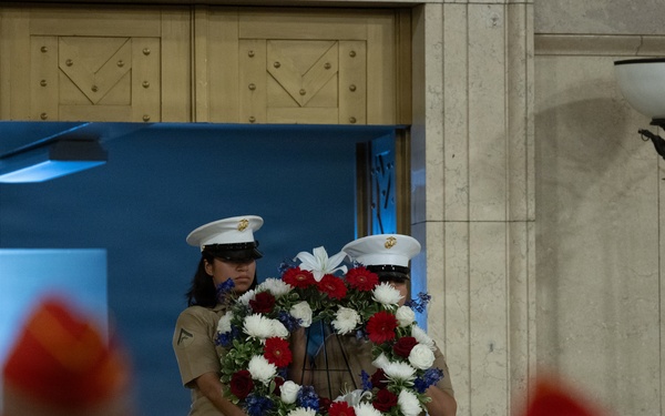 The U.S. Marine Corps League attends a wreath-laying ceremony