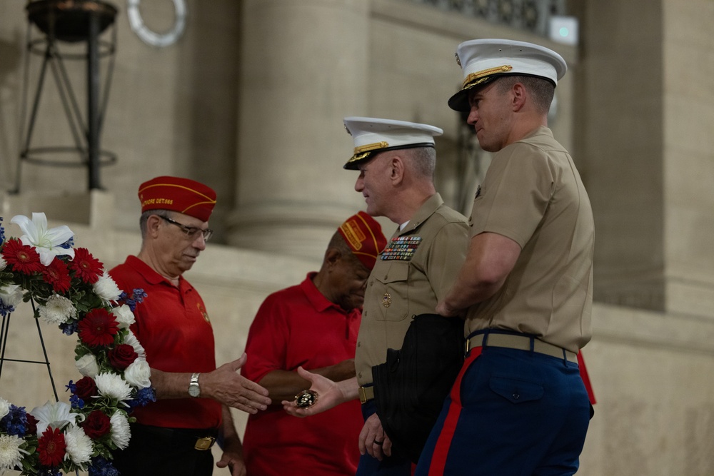 The U.S. Marine Corps League attends a wreath-laying ceremony