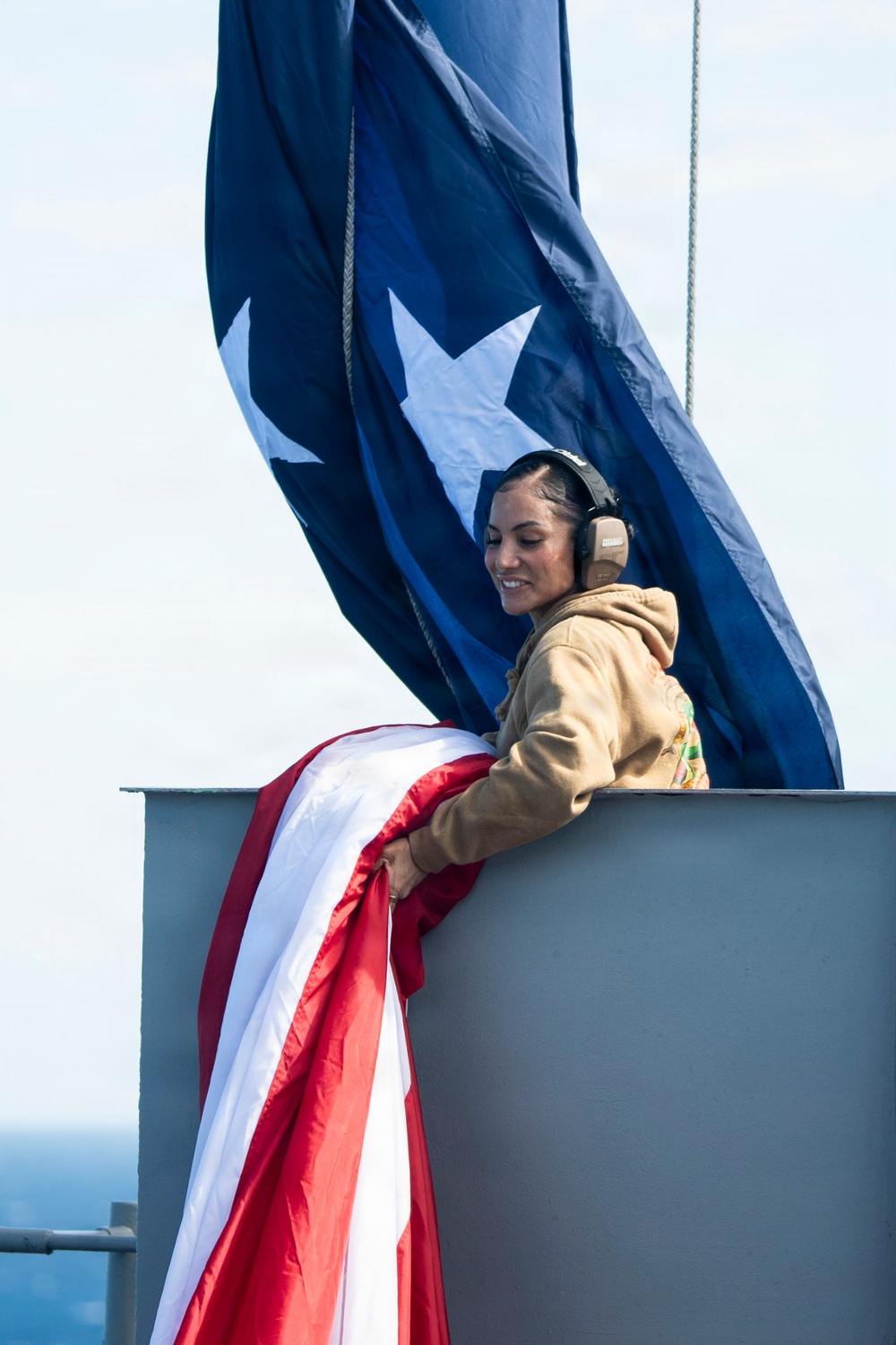 USS Boxer Hoist Battle Ensign While Sailing in Formation