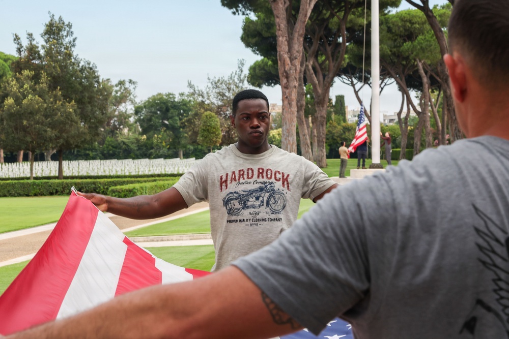 2026 Europe-Mediterranean Disinterment Team Assists with Flag Folding