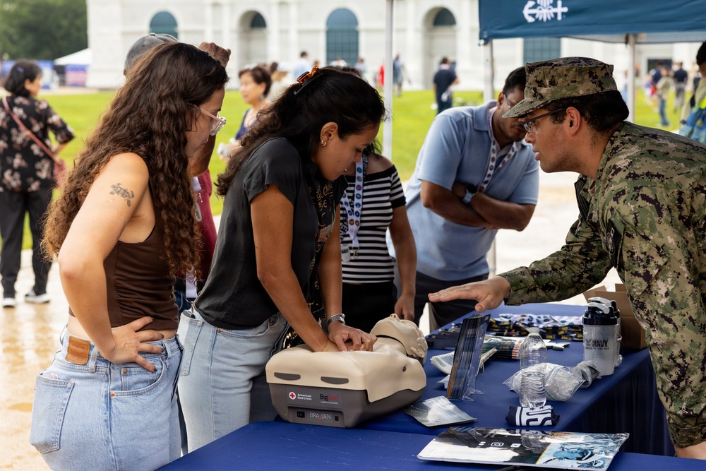 Service Members interact with attendees during the Great American State Fair