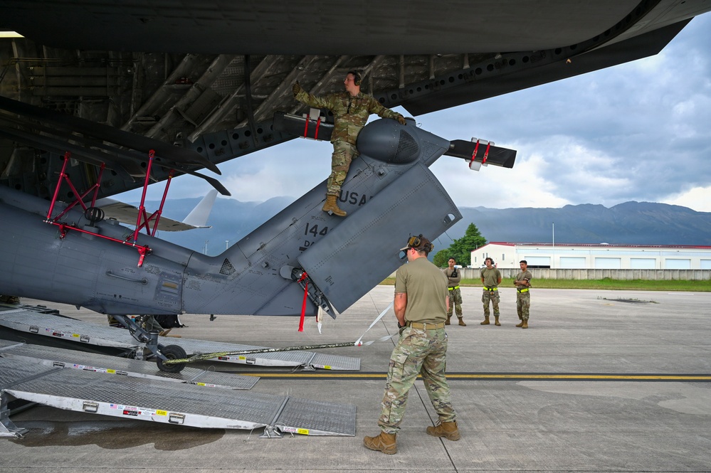 56th RGS load an HH-60W onto a C-17 for a routine deployment