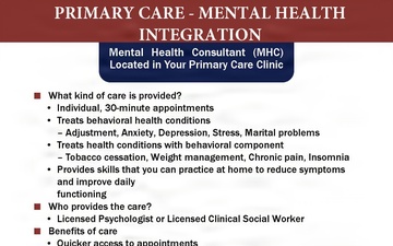 Womack Army Medical Center Announces Transition to Primary Care-Mental Health Integration Program