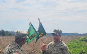 Command Sgt. Maj. Tomothy Nein talks with 1st Sgt. Clifford Marbrey