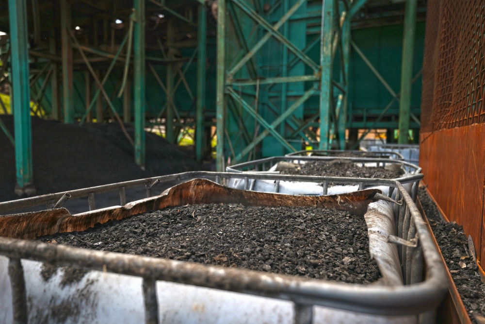 Western NC Biochar processing facility showing filled containers