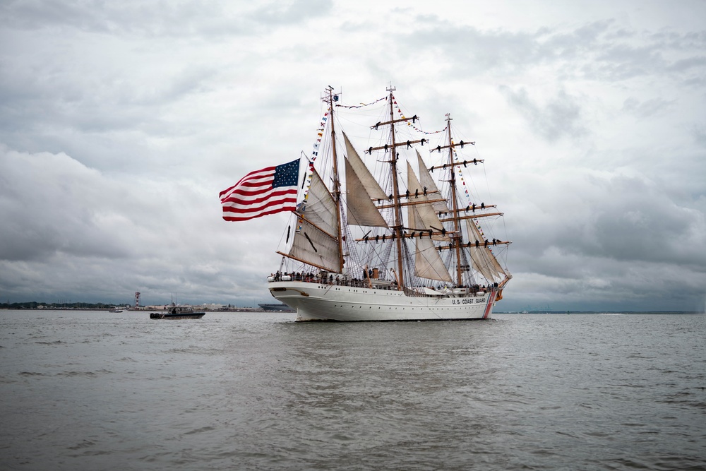US Coast Guard Cutter Eagle leads Sail250 Virginia Parade of Sail