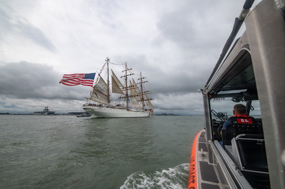 US Coast Guard Cutter Eagle leads Sail250 Virginia Parade of Sail